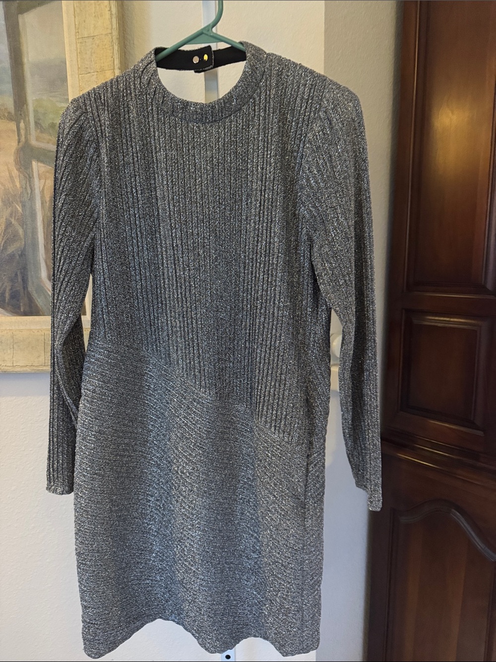 Reiss Candy Silver Metallic Bodycon Mini Long Sleeve Dress US 10 NWT